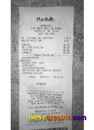 USA Marshalls store payment receipt